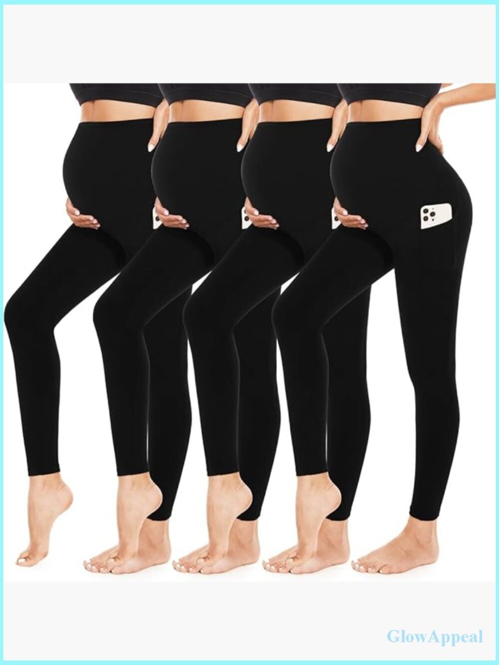 4-Pack Maternity Leggings with Pockets Over Belly Butt Lift Yoga Workout Pants